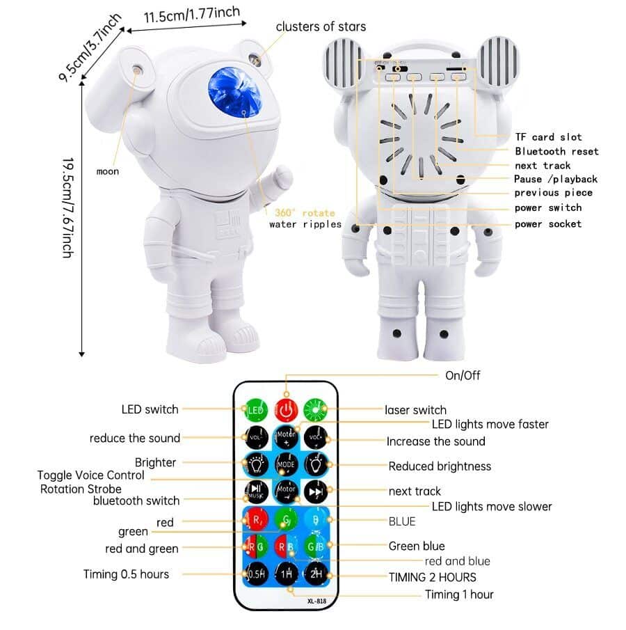 Astronaut Galaxy Projector Lamp Starry Star Bluetooth Music Night Light With Remote (Big)